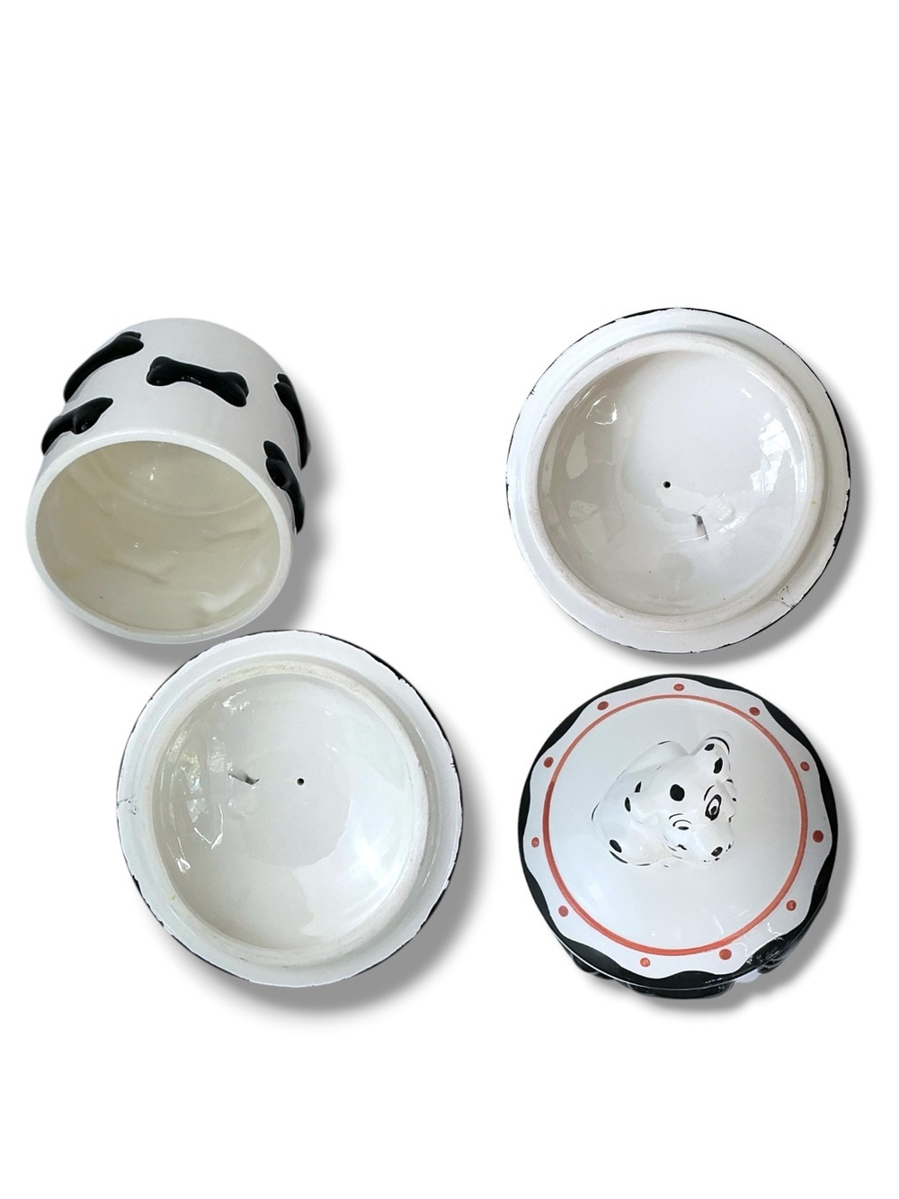 101 Dalmatians Cookie Treat Jar White Black Bones Red Accents Vintage 1993 - Picture 8 of 16